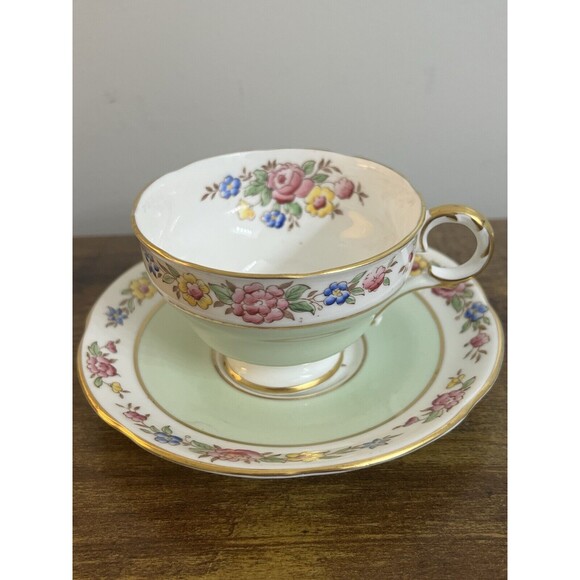 Vintage Floral Mint Green Adderley Bone China Cup and Saucer Cottagecore Classic - Picture 6 of 16